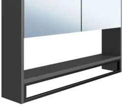 Gabinete Banheiro Liny Com Cuba e Espelheira Moscow Grafite Z54 - Mpoz