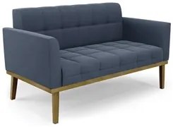 Sofá Namoradeira e 2 Poltronas Base Madeira Castanho Ana Suede Azul Ma
