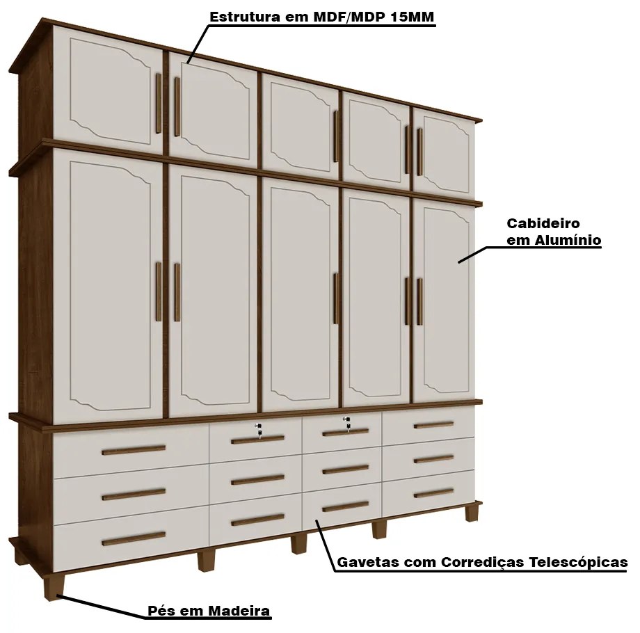 Guarda Roupa 10 Portas e 12 Gavetas Nicolau Malbec/Off White G37 - Gran Belo
