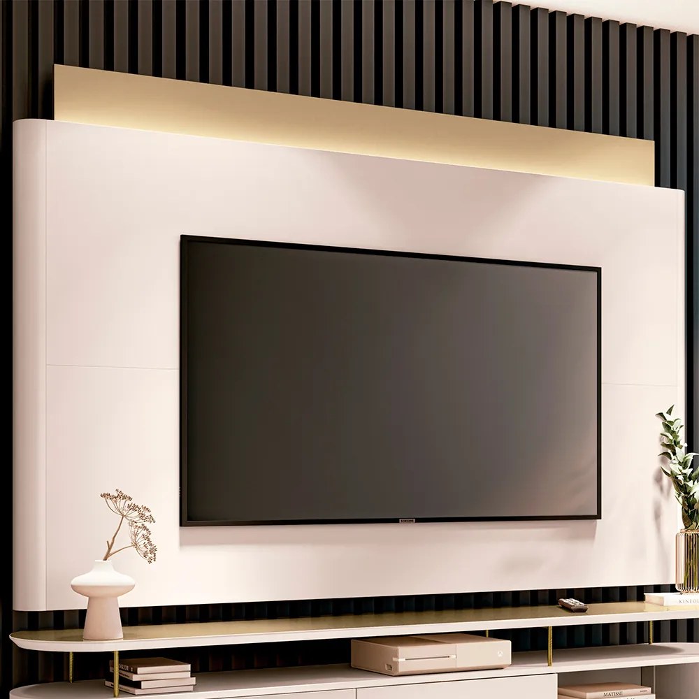 Painel Decorativo c/LED Majestade para TV até 85 Polegadas Off White/Champagne G26 - Gran Belo