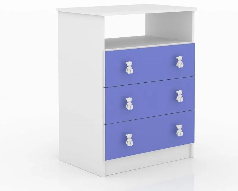 Cômoda Infantil 1 Nicho 3 Gavetas Puxador Ursinho Azul