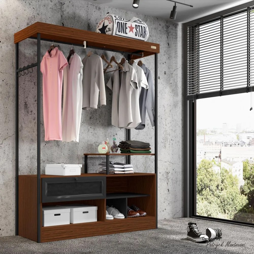 Closet Guarda Roupa Iron 1 Gaveta Imbuia/Preto - Vizzato - Marrom