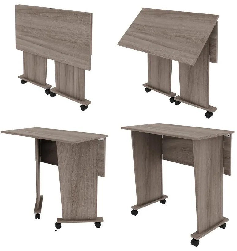 Mesa Dobrável Multiuso Rodas Notebook Home Office Carvalho