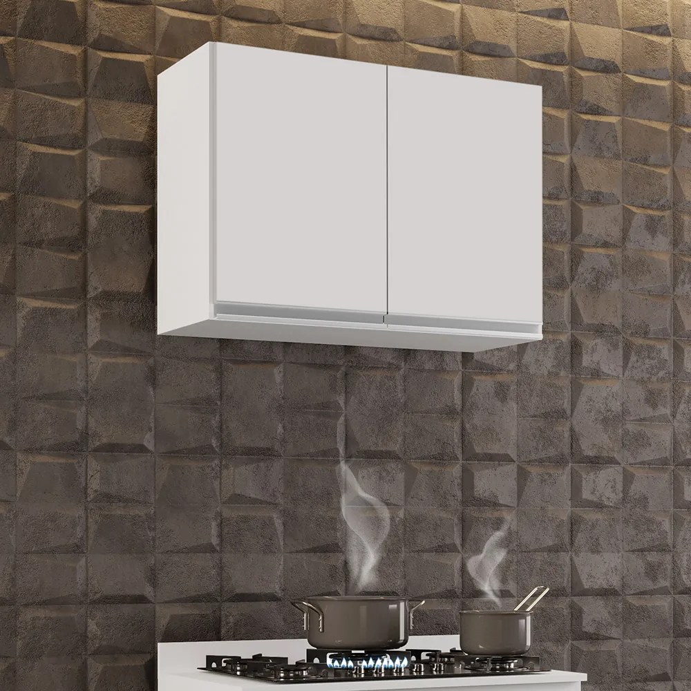 Kit 2 Armários Aéreo de Cozinha Lavanderia 02 Portas Eva 80 cm - D'Rossi - Branco