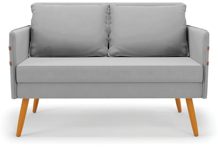 Kit 1 Namoradeira 02 Lugares e 1 Poltrona Mari Suede Cinza Pés Palito Castanho - D'Rossi