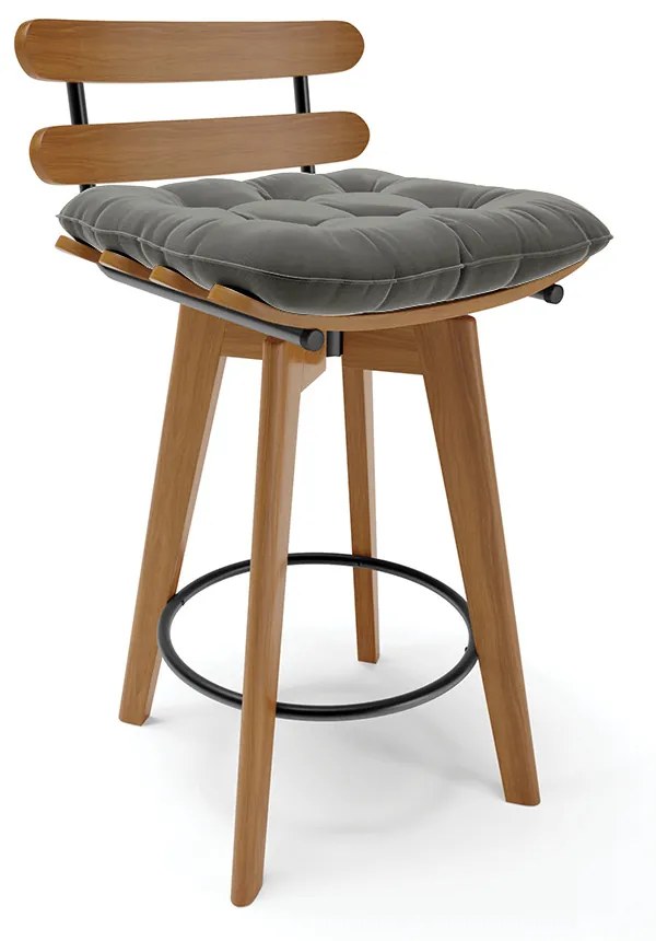 Banqueta Giratória Costela Suede Base Madeira MA70 M11- D?Rossi - Grafite
