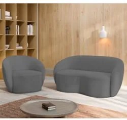 Sofá 2 Lugares Living 160cm e 1 Poltrona Giratória Garbin Z08 Boucle C