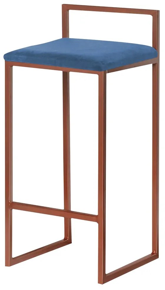 Banqueta Decorativa Selena Base Bronze Suede Azul Marinho G41 - Gran Belo