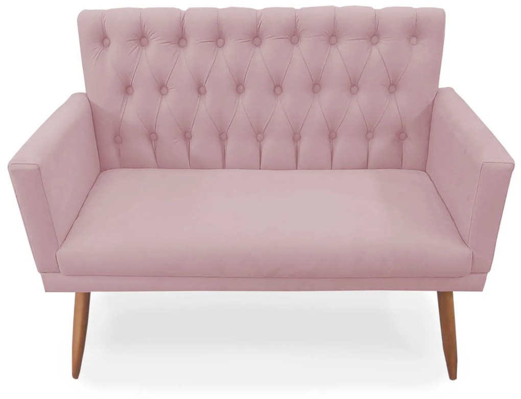 Kit 2 Poltronas 1 Namoradeira Clara Capitonê Pés Palito Suede Rosa - Sheep Estofados
