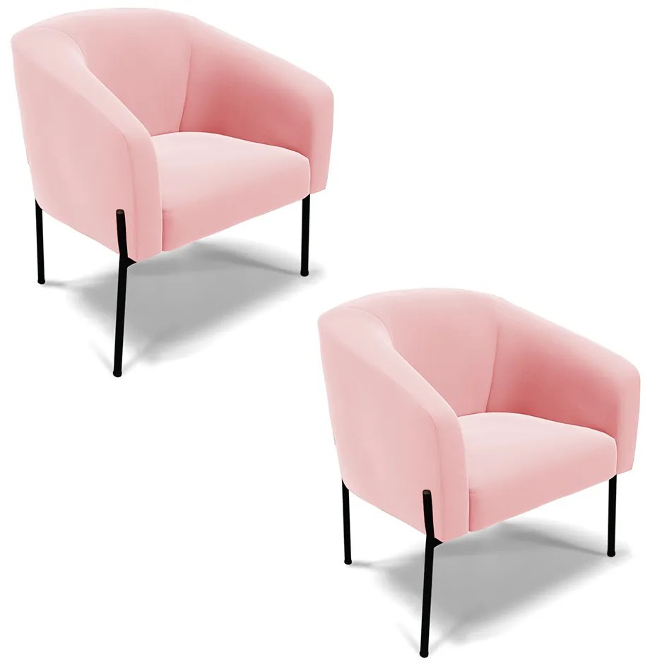 Poltrona Sala Decorativa Pé de Ferro Preto Kit 2 Stella Suede D03 - D'Rossi - Rosa Bebê