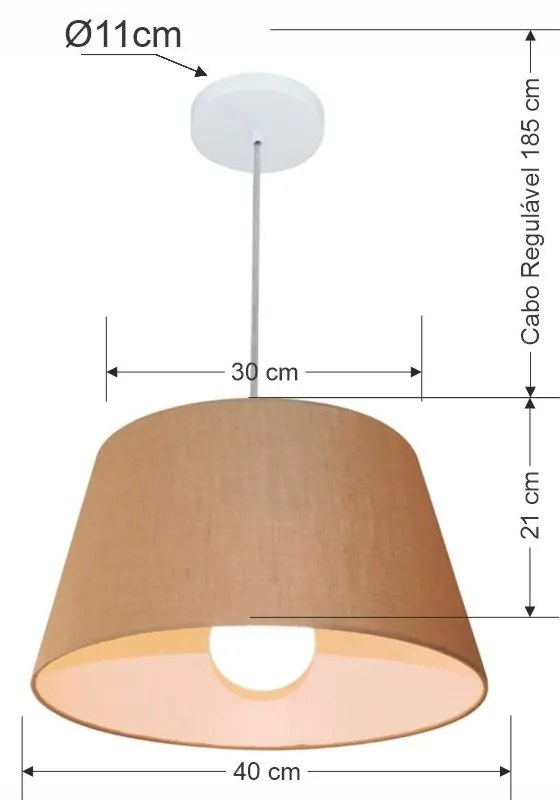 Lustre Pendente Cone Md-4039 Cúpula em Tecido 21/40x30cm Palha - Bivolt