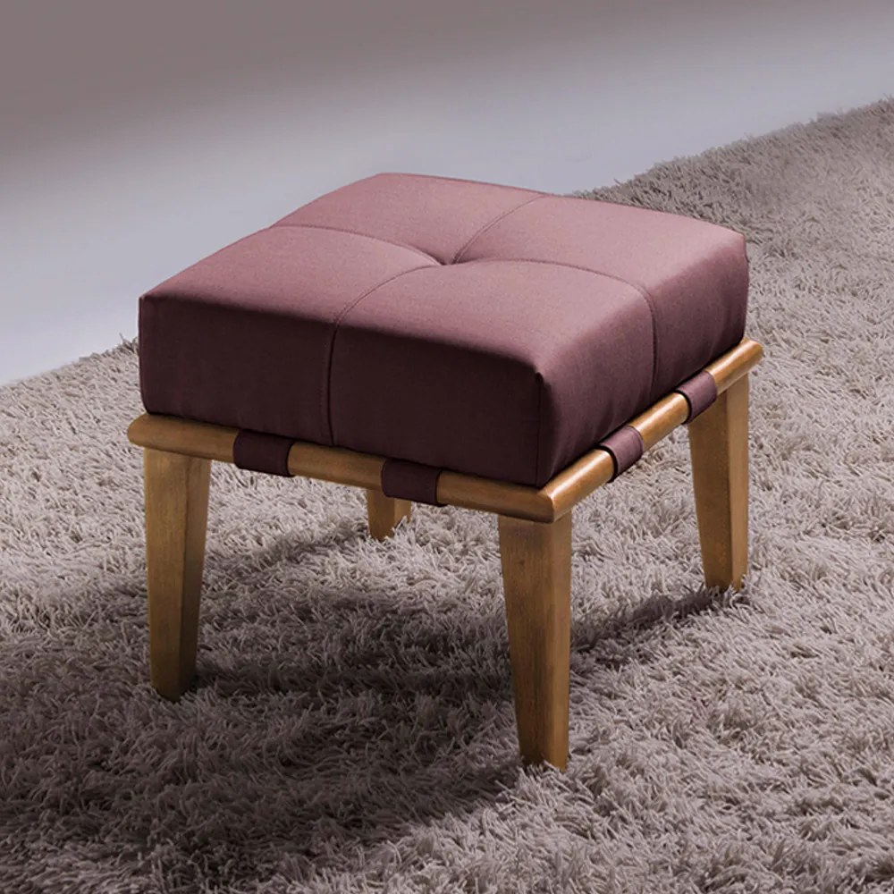 Puff Decorativo 45cm Martínez Veludo Pés Madeira Rosa/Mel G62 - Gran Belo