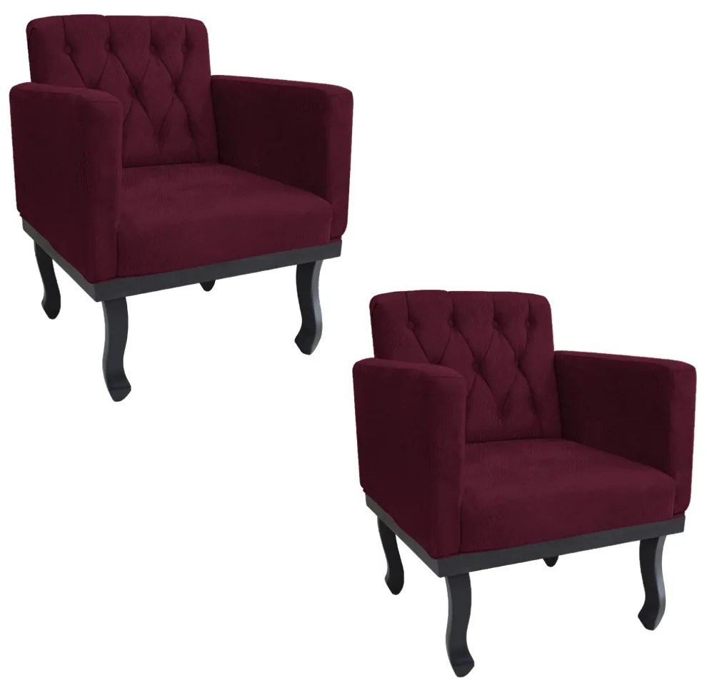 kit 02 Poltronas Classic Pés Luís XV Suede Bordô - ADJ Decor