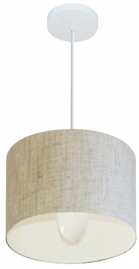 Lustre Pendente Cilíndrico Md-4113 Cúpula em Tecido 30x25cm Rustico Bege - Bivolt