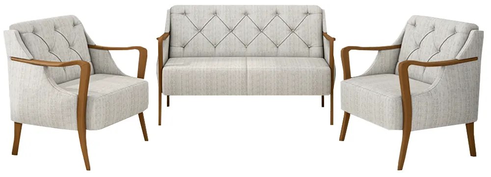 Conjunto Decorativo 2 Poltronas e 1 Namoradeira 2 Lugares Hand Linho Cru G45 - Gran Belo