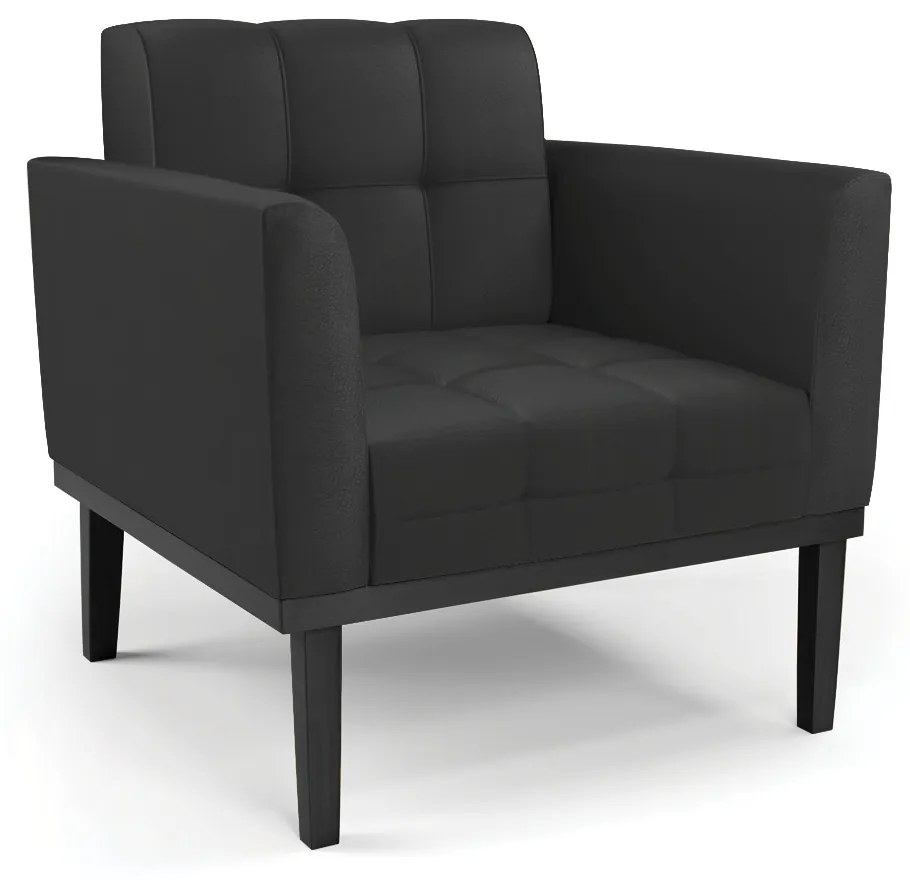 Poltrona Decorativa Karen Pés Fixo em Madeira Preto PU Preto G19 - Gran Belo