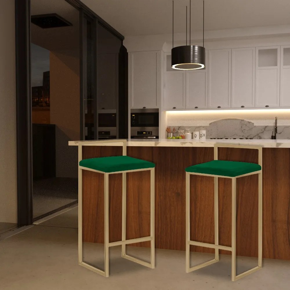 Banqueta Decorativa Jasmine Base Gold Suede Verde G41 - Gran Belo