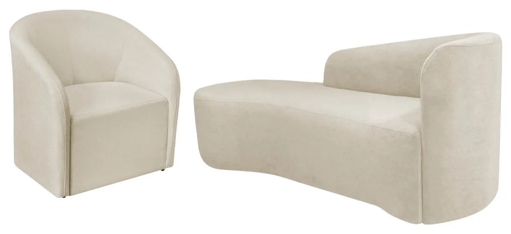Kit Sofá Curvo França 140cm L.E e Poltrona Luiza Max Conforto, Elegância e Design Moderno Bouclé