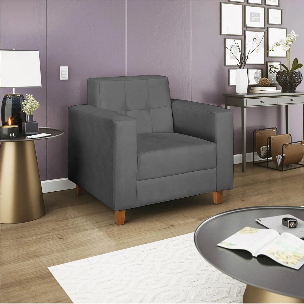 Poltrona Decorativa Denver Linho Chumbo - ADJ Decor