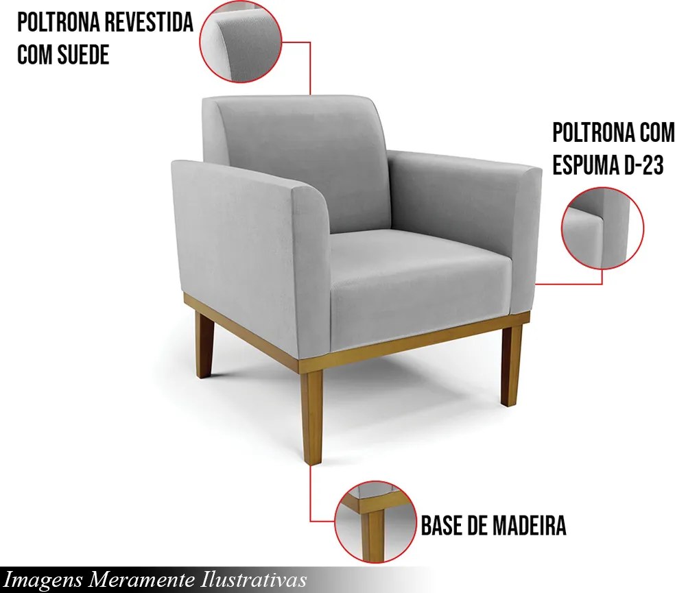 Poltrona Decorativa Isabella Pés Fixo em Madeira Castanho Suede Cinza G19 - Gran Belo