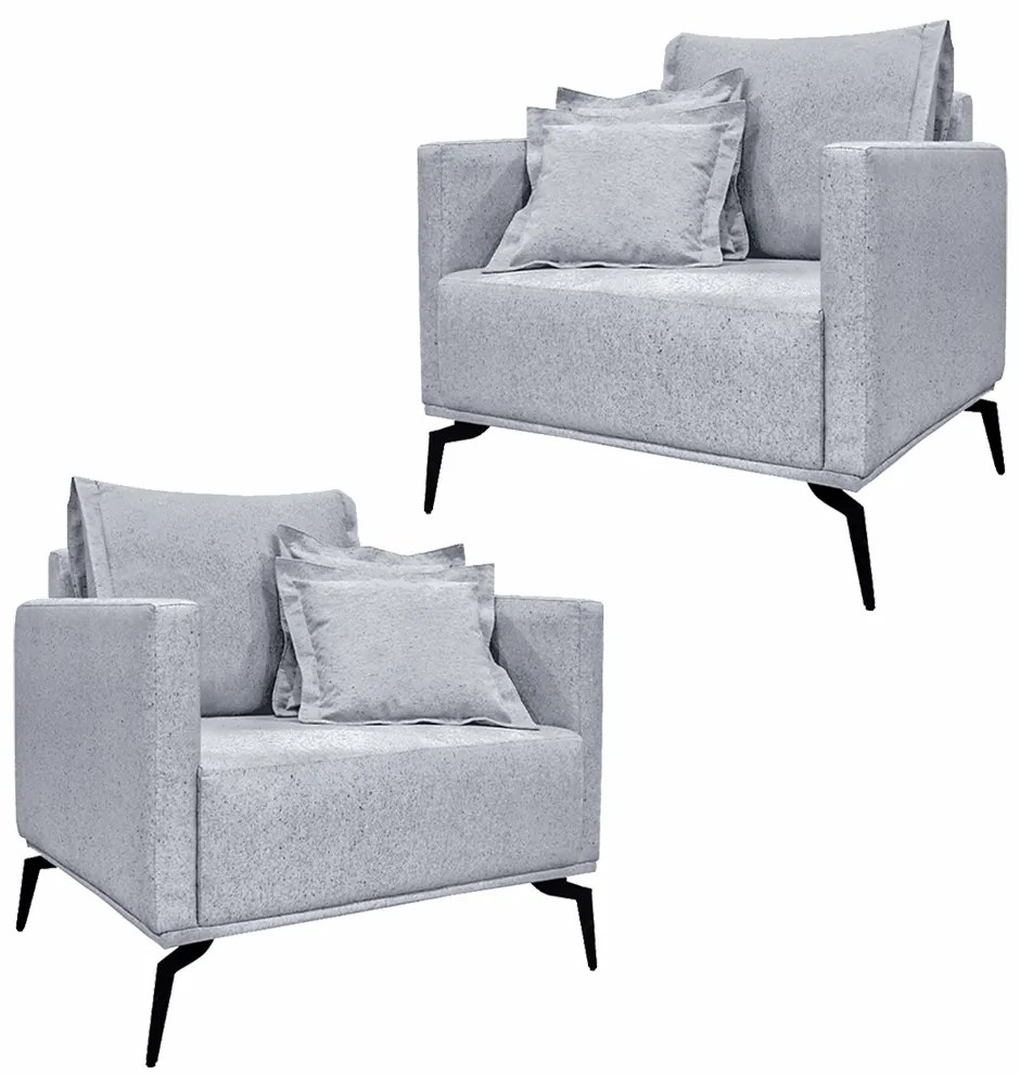 Kit 2 Poltronas Decorativas Pés em Aço Stagno Linho Cinza Rustico G63 - Gran Belo