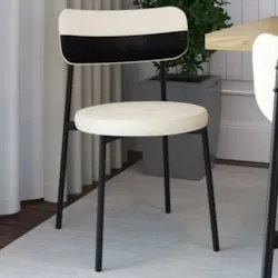 Cadeira de Jantar Estofada Fixa Nyka M25 Linho Palha/Preto - Mpozenato