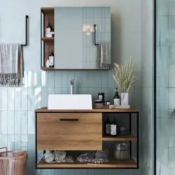 Gabinete Banheiro Yuri Com Cuba e Espelheira Click Mel Z54  - Mpozenat