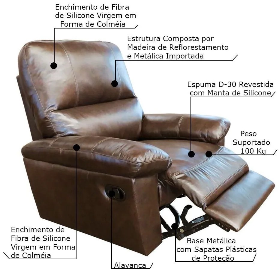 Poltrona do Papai Reclinável Giratória Armênia Glider Mecânico Couro Marrom G40 - Gran Belo