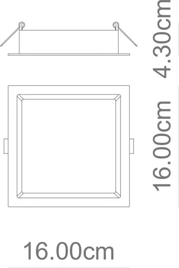 Plafon Led Embutir Quadrado 12W Preto Luz Amarela