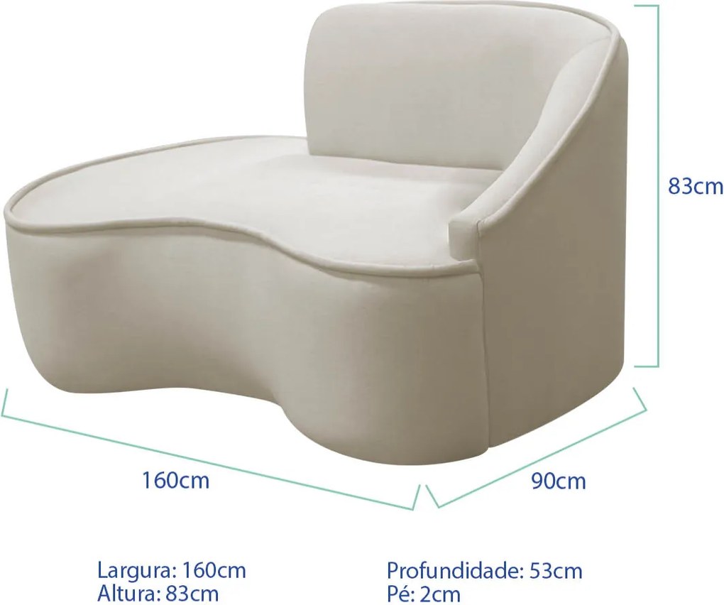 Divã Recamier Curvo Sala de Estar Recepção Marrocos 160cm Lado Esquerdo Linho