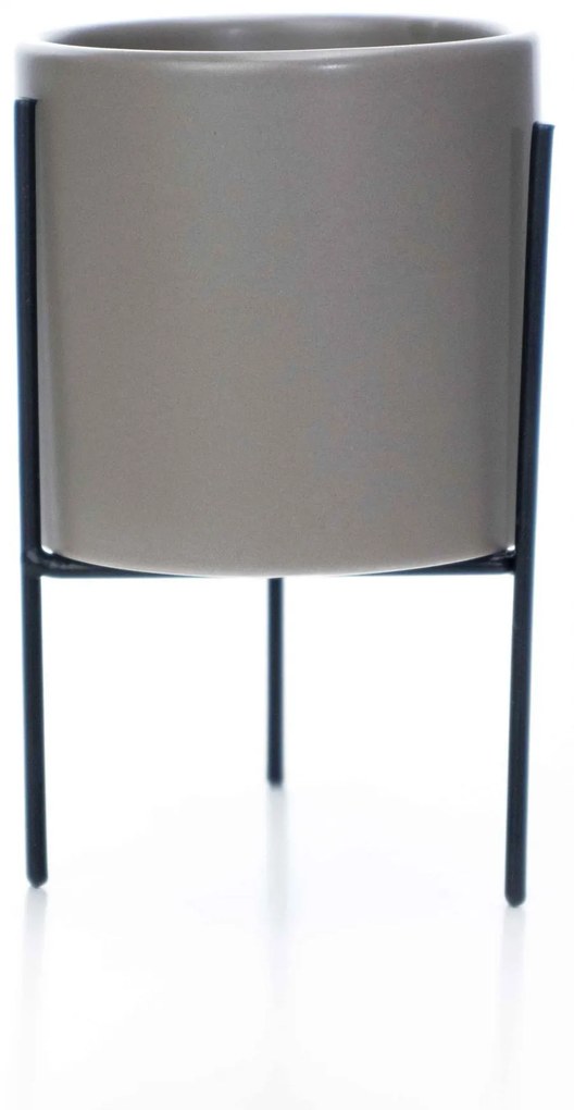 Cachepot Cinza com Suporte em Metal M 13X8 cm - D'Rossi