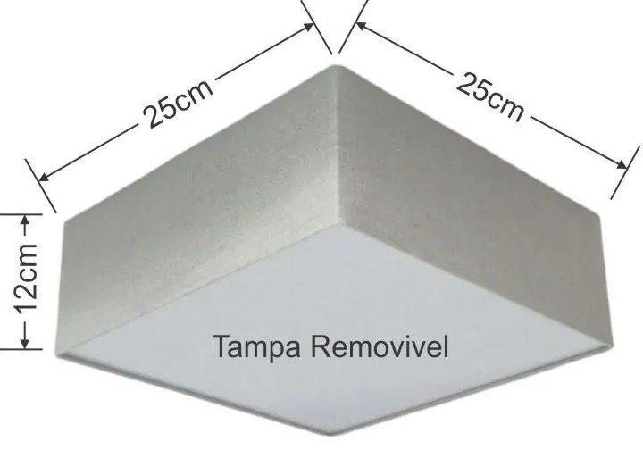 Plafon Quadrado Md-3000 Cúpula em Tecido 25x25cm Rústico Cinza - Bivolt