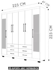 Guarda Roupa Casal 223cm Com Espelho Canadá Nature/Champanhe - Vila Ri