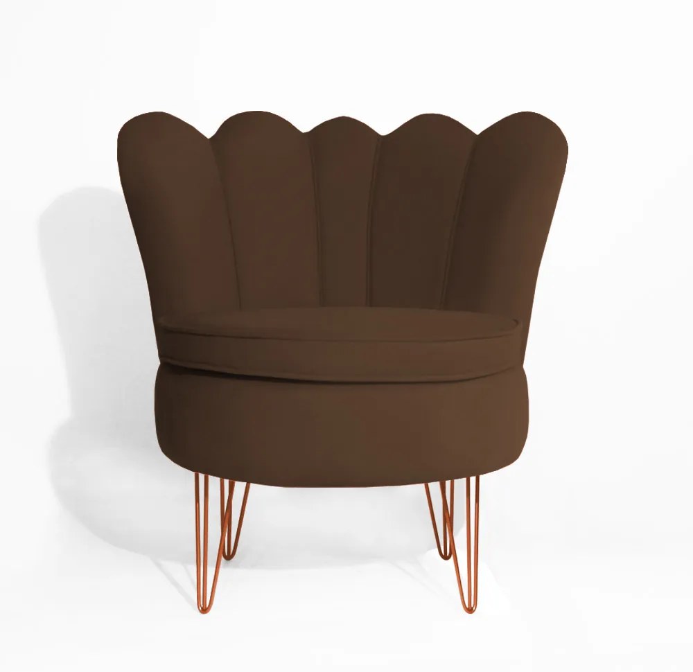 Conjunto 2 Poltrona Dália Pés Hairpin Legs Bronze Veludo Marrom