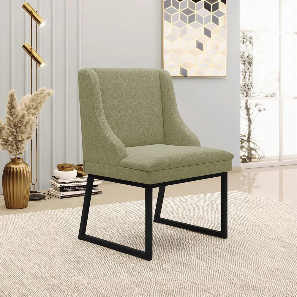 Cadeira Sala de Jantar Industrial Preto kit 6 Liz Bouclê D03 - D'Rossi - Verde Pistache