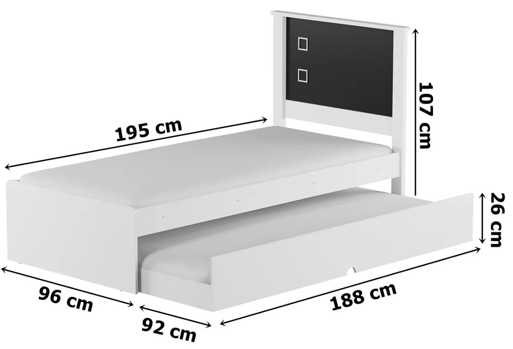 Cama Barcelona Solteiro Com Auxiliar Branco Com Preto – Tebarrot Móveis