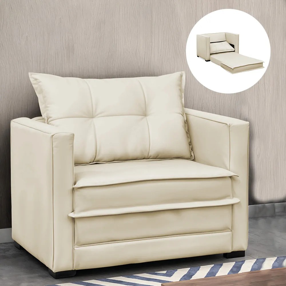 Poltrona Cama Retrátil Solteiro Milenni Veludo B03 - D'Rossi - Bege
