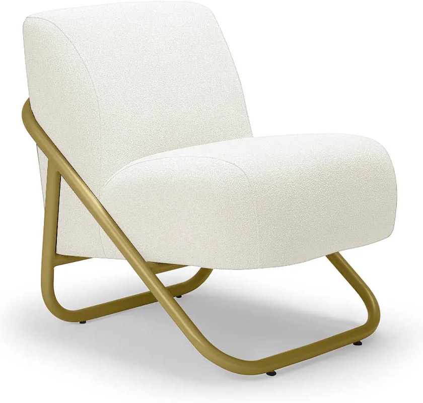 Poltrona Sala Decorativa Industrial Dourado Martina Bouclê K01 - D'Rossi - Off White