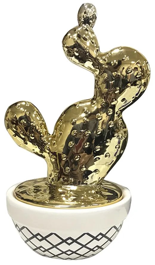 Vaso Pote Decorativo Ceramica Branco Com Dourado  - D'Rossi