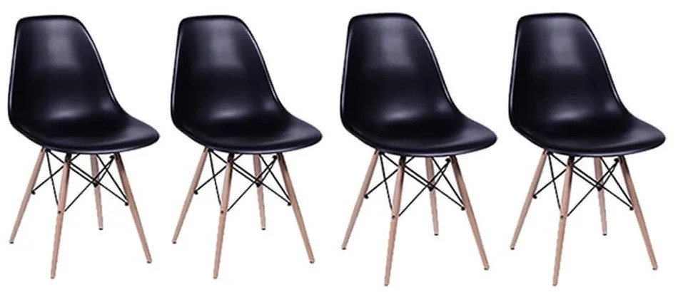 Conjunto 4 Cadeiras Eiffel Base Madeira Preto - Conjunto 4 Cadeiras Eiffel Base Madeira – Preto