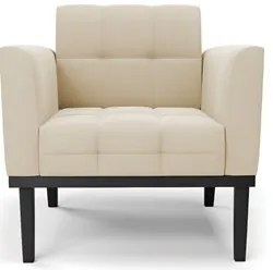 Sofá Namoradeira e 2 Poltronas Base Madeira Preto Ana Suede Bege - Ibi