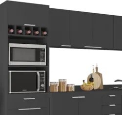 Armário de Cozinha Com Tampo CP05 260cm Pérola Preto Z34      - Mpozen