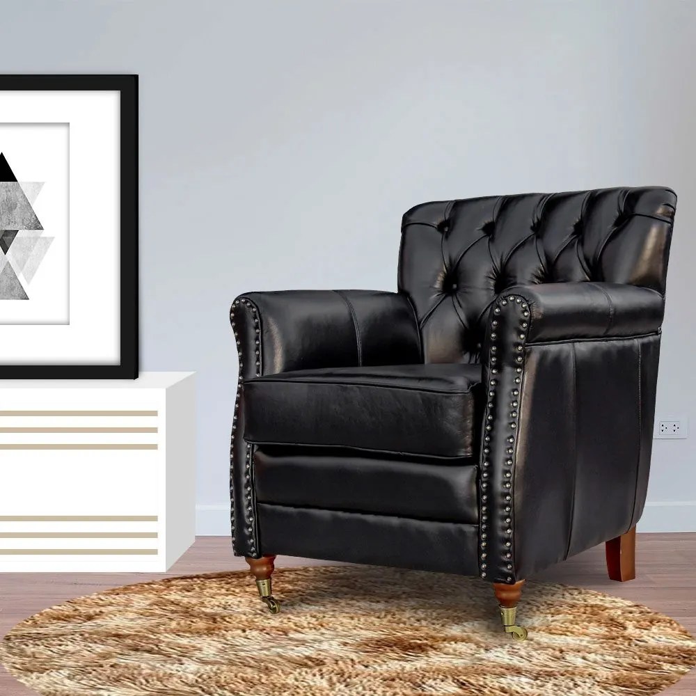 Kit 02 Poltronas Decorativas Sala de Estar Níger Pés Príncipe Couro Preto G58 - Gran Belo