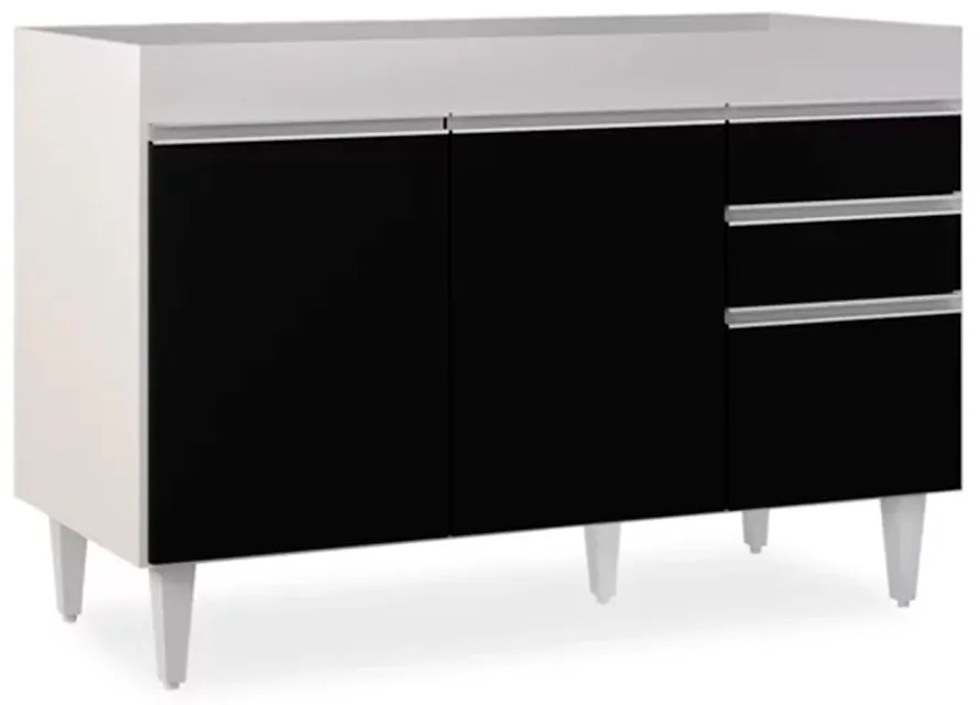 Balcão de Cozinha Lavanderia sem Tampo 02 Gavetas Beth 120 cm - D'Rossi - Branco e Preto