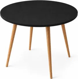 Mesa Jantar Sofia Redonda 80cm Preto Trama 18mm Pés de Madeira Natural Marin