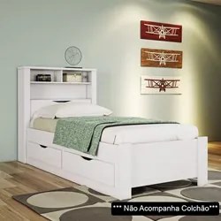 Cama Solteiro Baú Com Nicho 2 Gavetas Invicta Branco - Santos Andirá