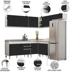 Armário de Cozinha Modulado de Canto 7 Peças CP21 com Pia Inox Branco/
