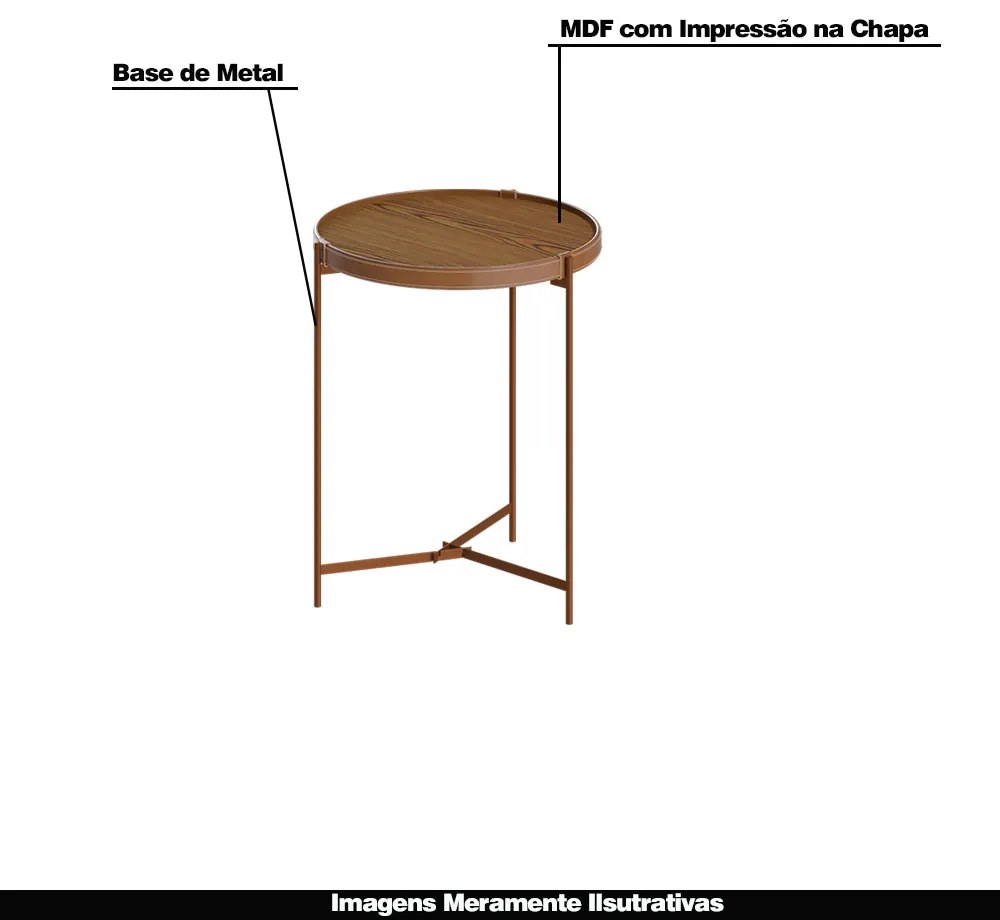 Mesa Lateral Nezuko 66cm Base Cobre Tampo Freijó G29 - Gran Belo