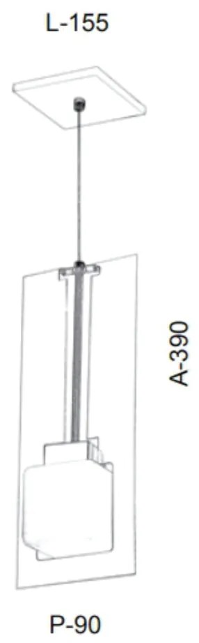 Pendente Vidro Quadrado Corte Laiser 15,5X09X39Cm Metal E Cubo Vidro 0... (GRAFITE / COBRE FOSCO, FOSCO (BRANCO))