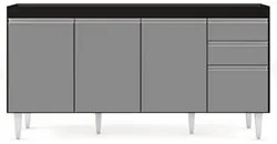 Balcão Gabinete 160cm Sem Tampo 4 Portas 2 Gavetas Arkansas Preto/Cinz